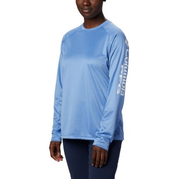 Columbia PFG Tidal Heather Long Sleeve, Sudaderas Azules Blancos Para Mujer | 638190-RCQ